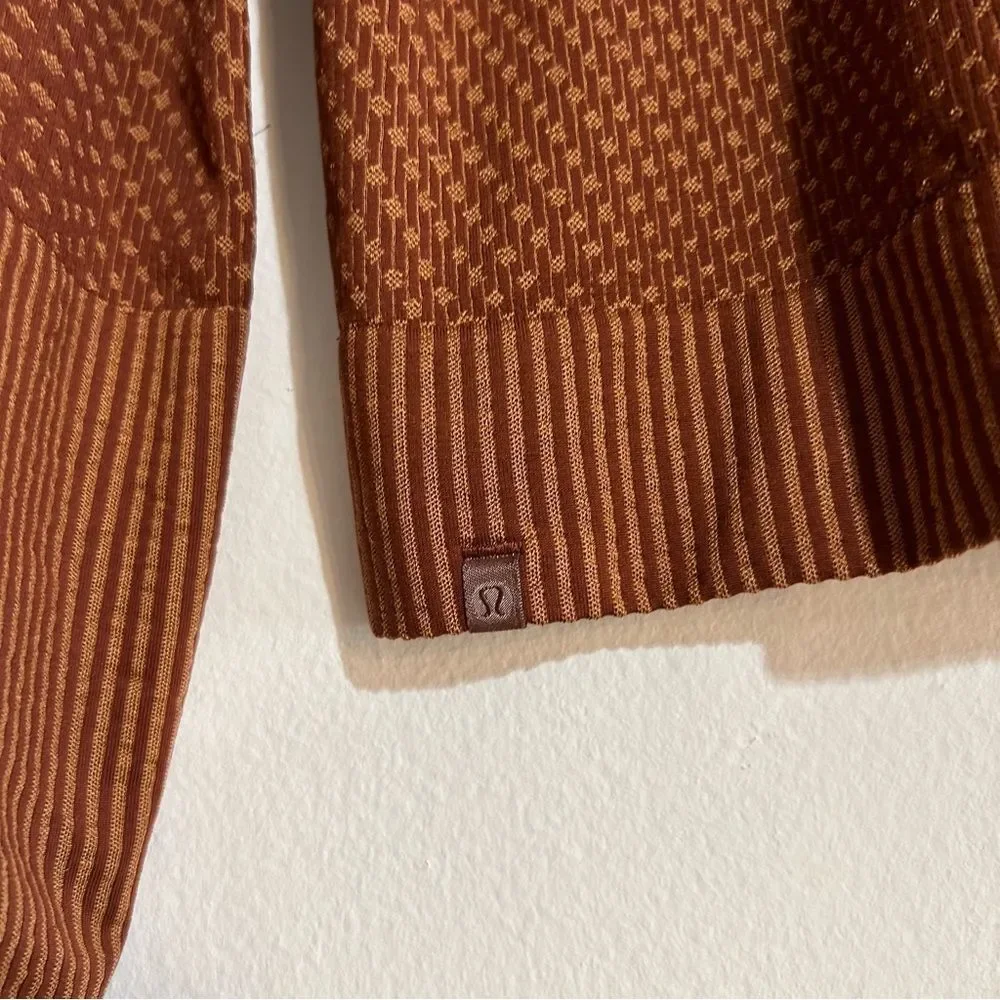 Lululemon Rest Less Pullover Top Grid Warp Date Brown / Desert Sun Size 12